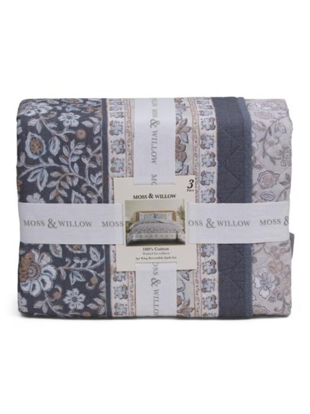 MOSS & WILLOW 3pc Riviera Jacobean Border Quilt Set